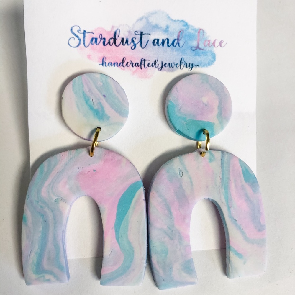 Rainbow Marbled Clay Earrings